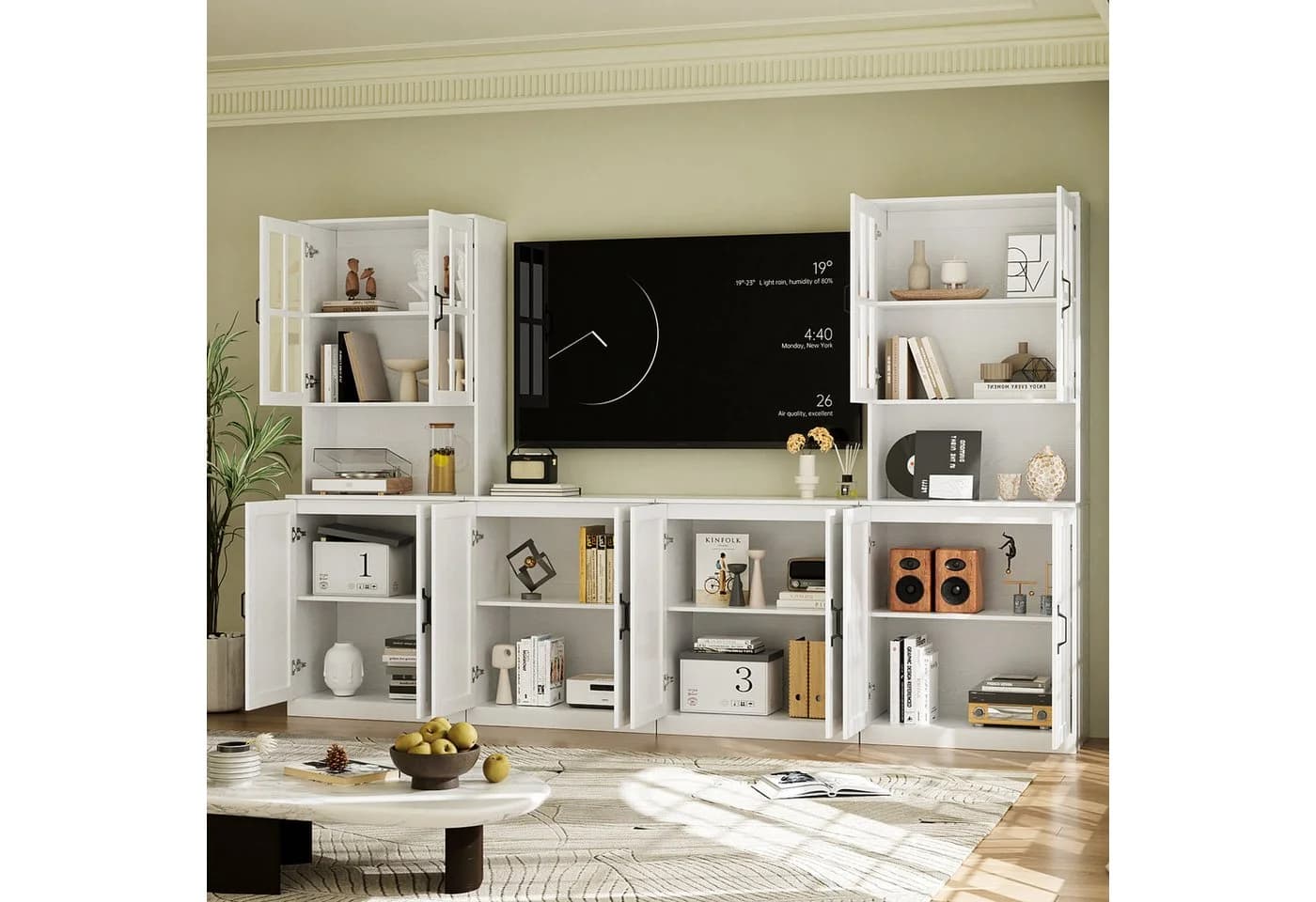 VOWNER TV-Schrank 4-teilig Weiß Glastüren - Bild 4