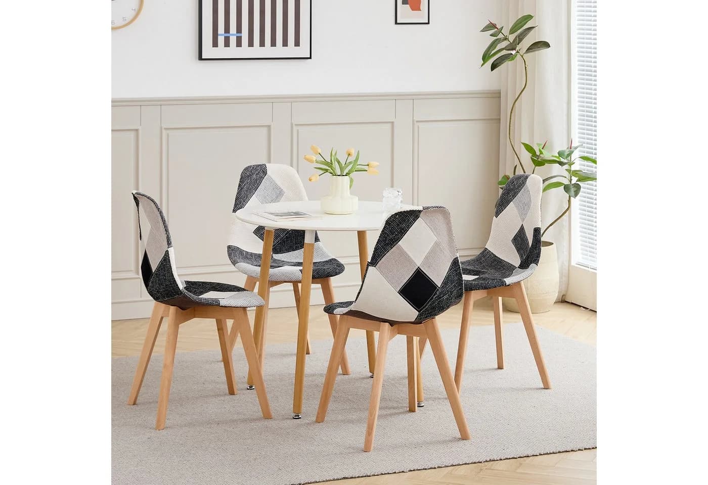 GrandCA HOME Runder Esstisch Weiß Massivholzbeine Minimalistisch - Bild 3