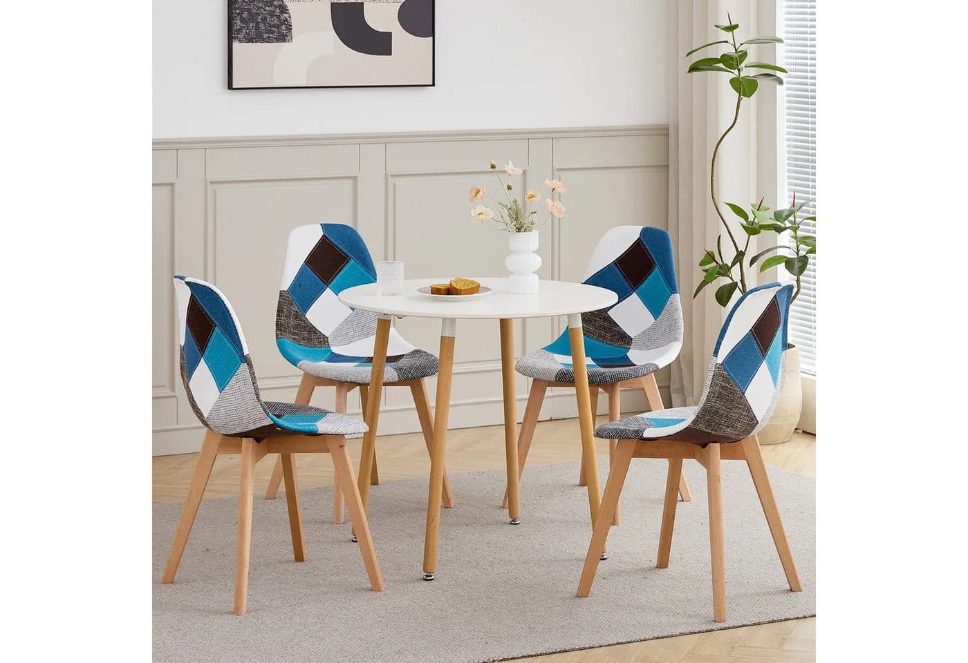 GrandCA HOME Runder Esstisch Weiß Massivholzbeine Minimalistisch - Bild 4