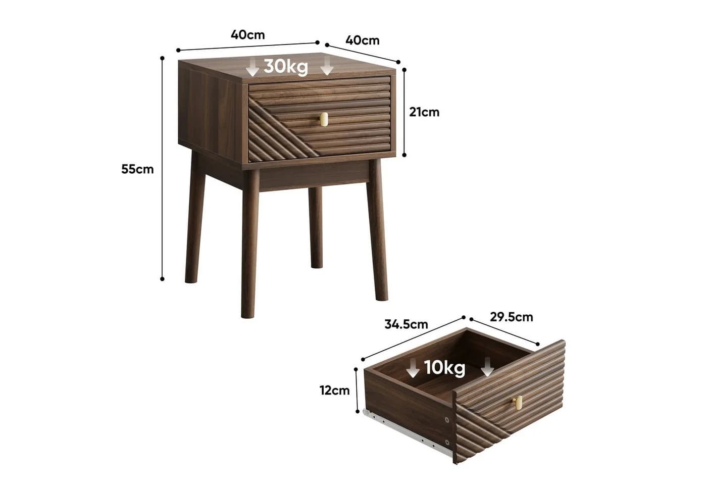 Wildhome Nachttisch Walnuss mit Schublade Modern