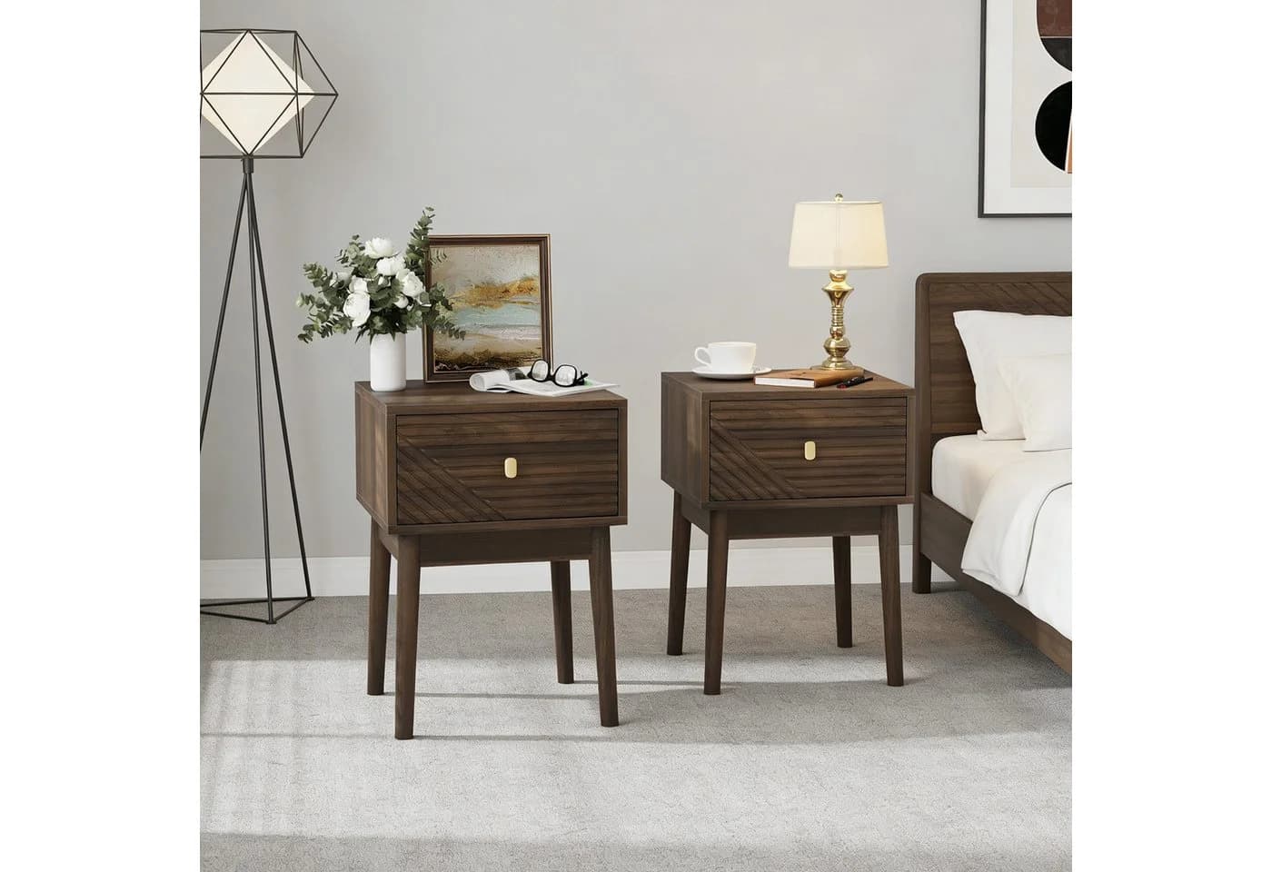 Wildhome Nachttisch Walnuss mit Schublade Modern - Bild 2