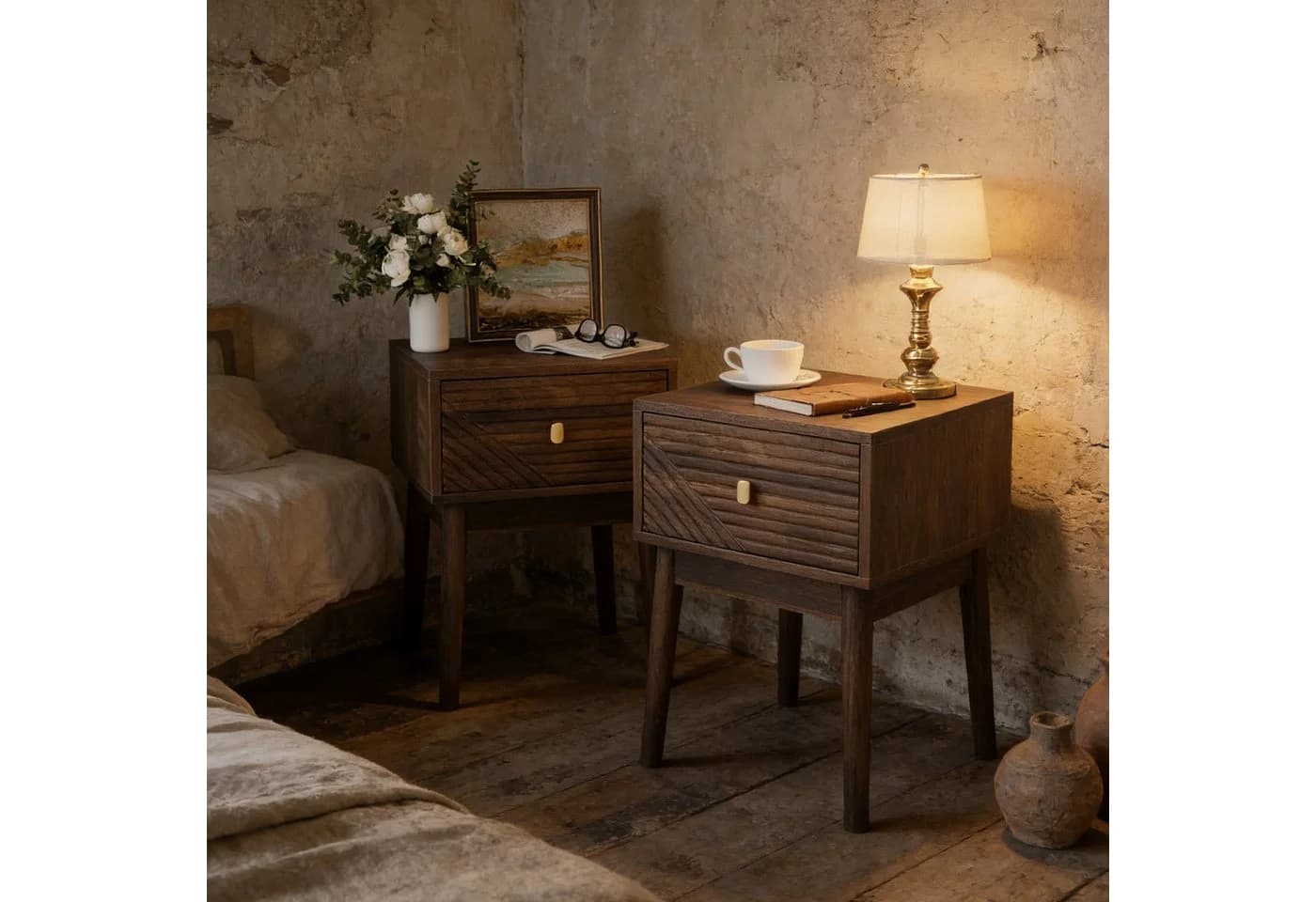 Wildhome Nachttisch Walnuss mit Schublade Modern - Bild 5