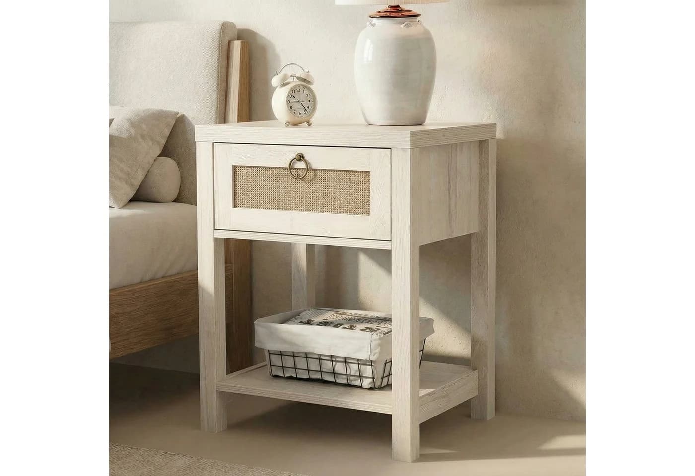 VOWNER Nachttisch Set 2er Landhausstil Rattan Schublade - Bild 4