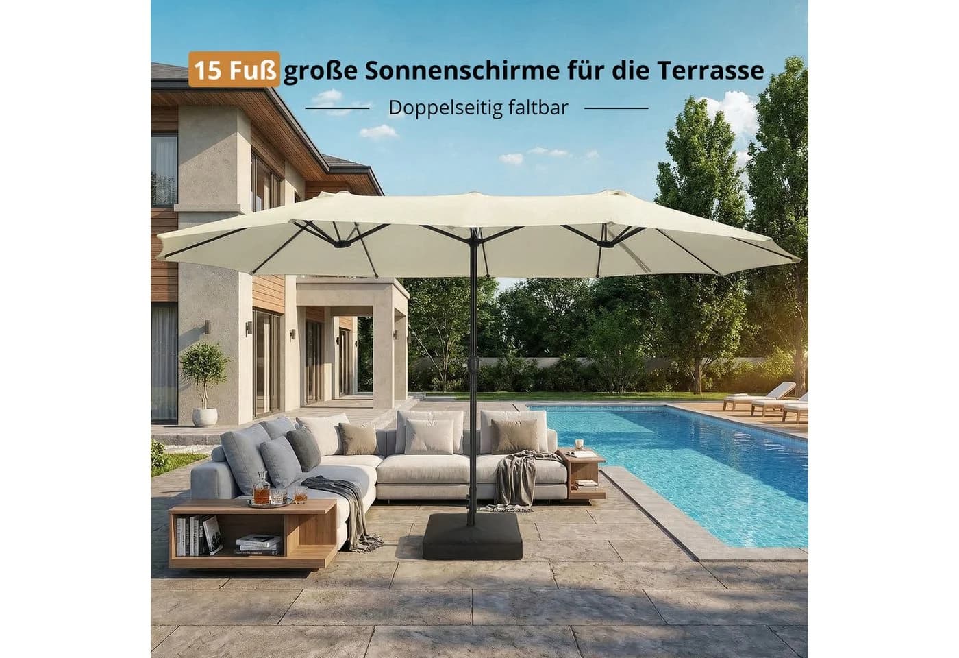 VOWNER Markise mit Sockel und Crank-System Beige - Bild 3