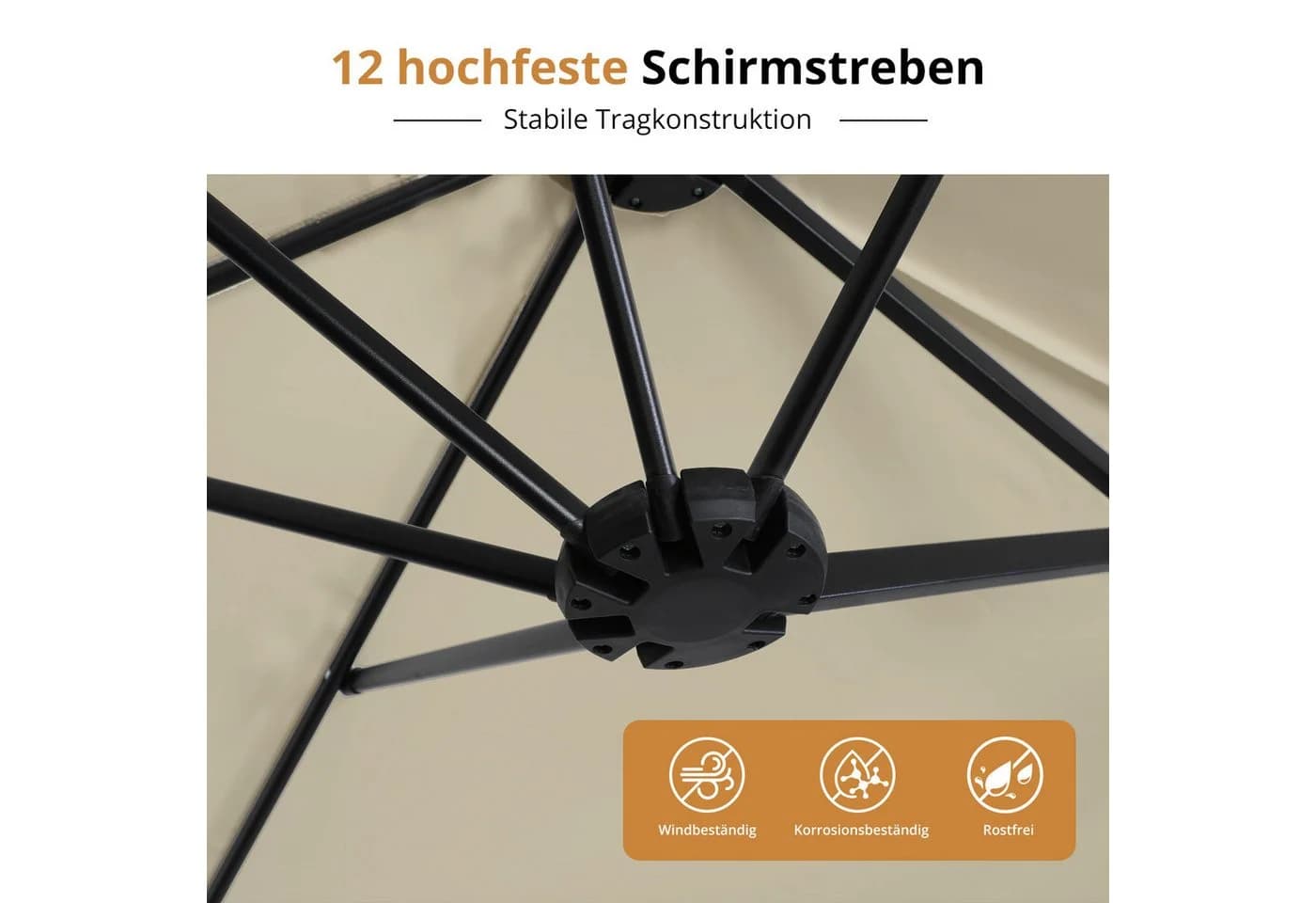VOWNER Markise mit Sockel und Crank-System Beige - Bild 5
