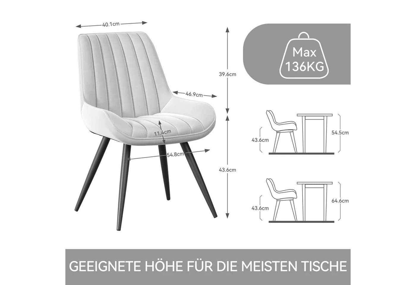 HawthyHome Esszimmerstuhl 2er-Set Schwarz Beige Grau Braun