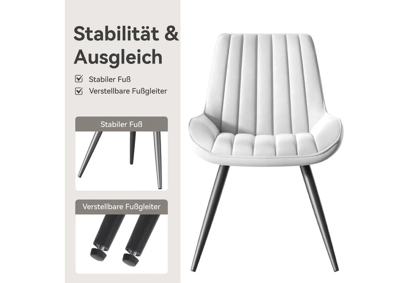 HawthyHome Esszimmerstuhl 2er-Set Schwarz Beige Grau Braun - Bild 5