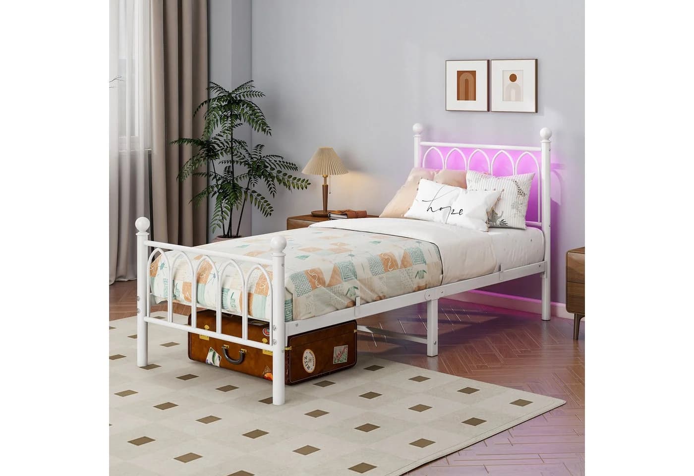 HOMERECOMMEND Metallbett Schwarz mit LED-Beleuchtung und Lattenrost - Bild 3