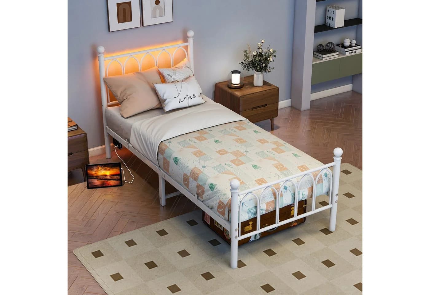 HOMERECOMMEND Metallbett Schwarz mit LED-Beleuchtung und Lattenrost - Bild 4
