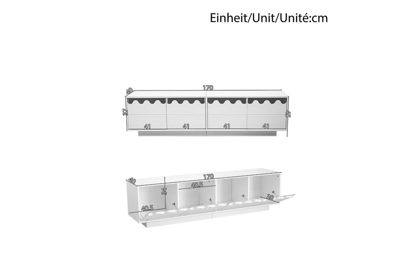 Ulife TV-Schrank Modernes TV-Board mit Wellen-Design Weiß