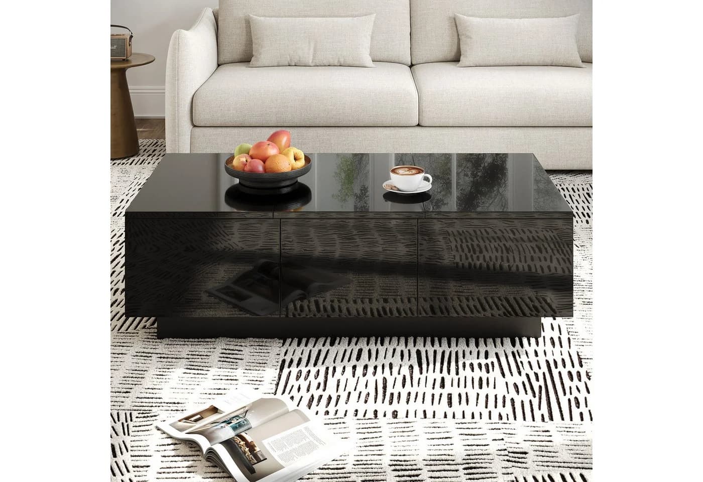 Ulife Couchtisch Moderner Schwarz Hochglanz mit Schubladen - Bild 4