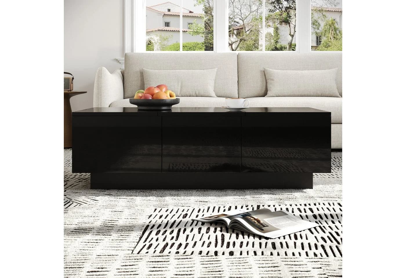 Ulife Couchtisch Moderner Schwarz Hochglanz mit Schubladen - Bild 5