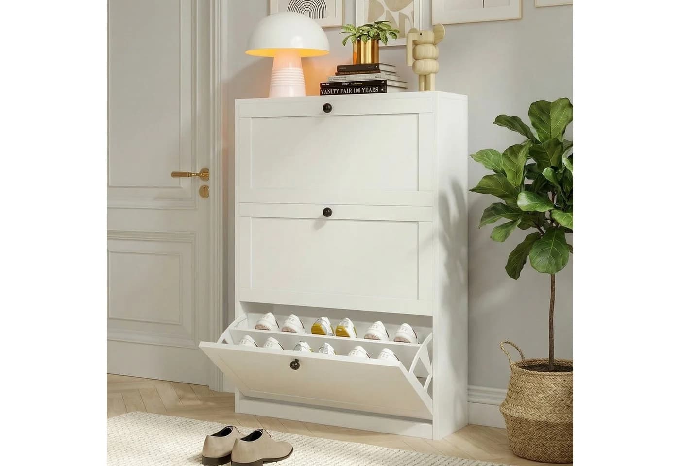 VOWNER Schuhschrank Weiß mit 3 Klappen und verstellbaren Trennwänden - Bild 2