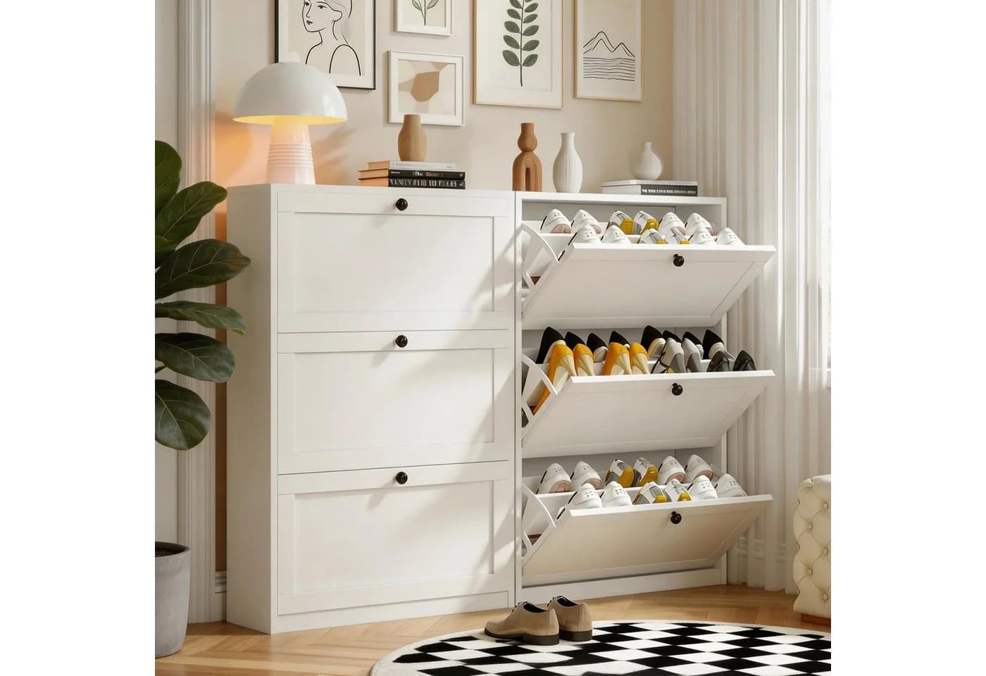 VOWNER Schuhschrank Weiß mit 3 Klappen und verstellbaren Trennwänden - Bild 3