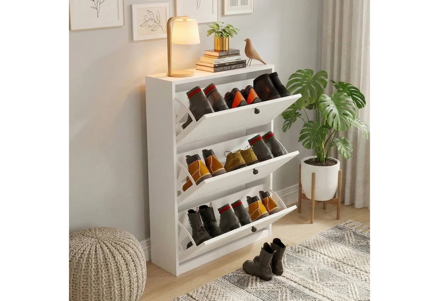 VOWNER Schuhschrank Weiß mit 3 Klappen und verstellbaren Trennwänden - Bild 5
