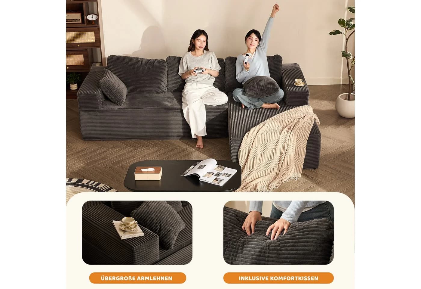 LITBIRD Modulares Ecksofa Grau mit Schlaffunktion - Bild 5