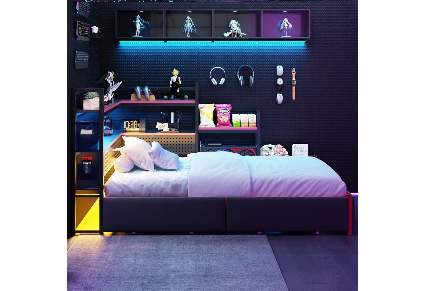 Ulife Bettgestell Gaming Style Schwarz mit LED, USB & 3 Schubladen - Bild 3
