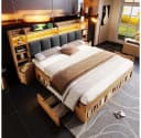 Ulife Stauraumbett Doppelbett mit LED, USB & Schubladen Grau Bild 2