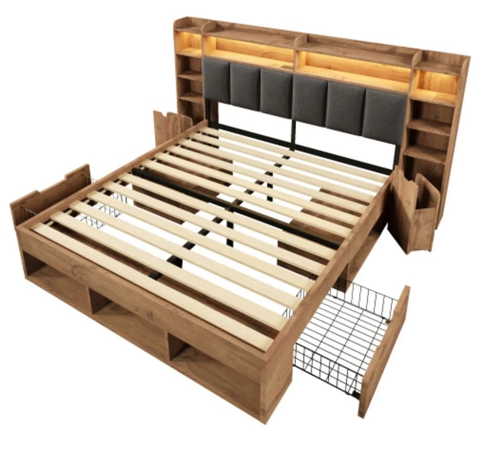 Ulife Stauraumbett Doppelbett mit LED, USB & Schubladen Grau - Bild 3