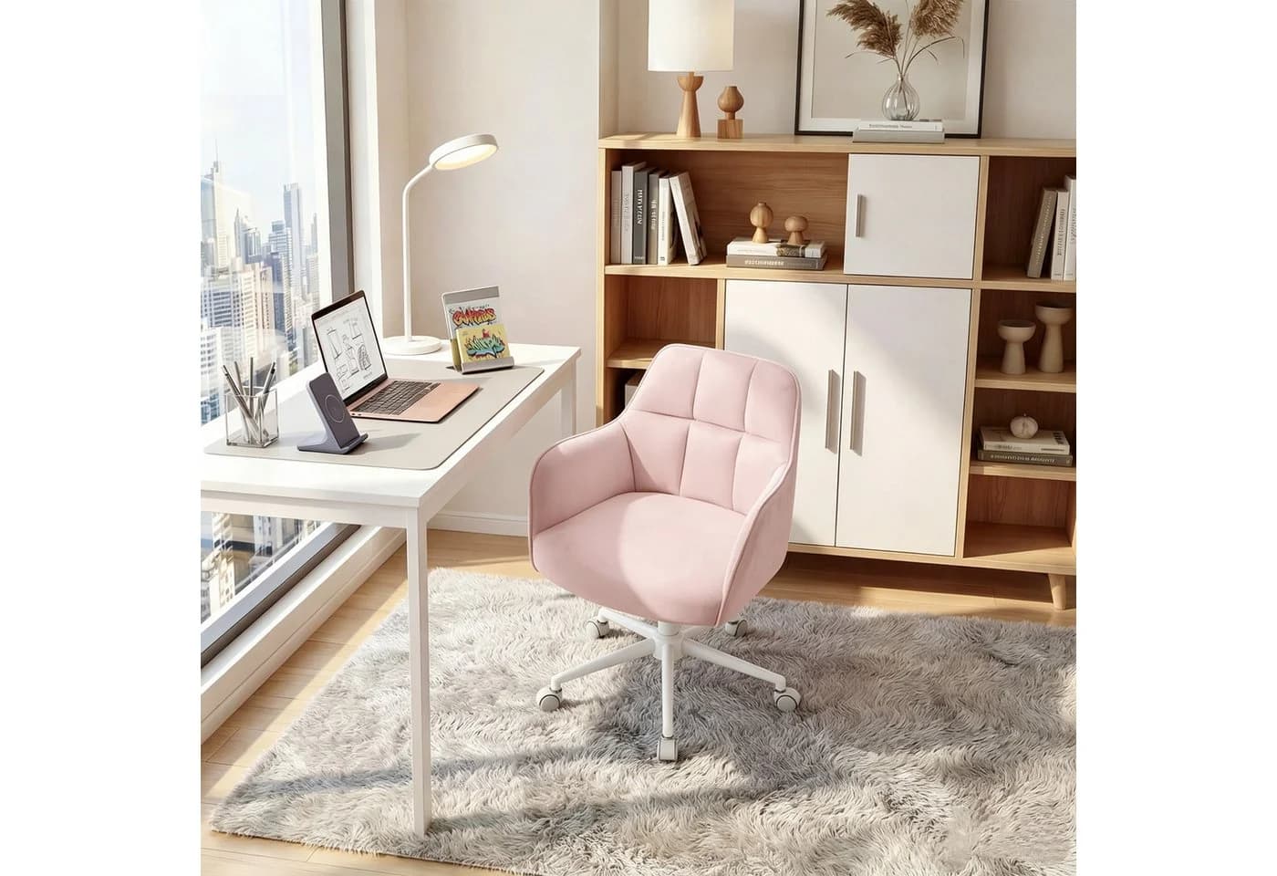 YOUDENOVA Bürostuhl Rosa Höhenverstellbar mit Rollen - Bild 5