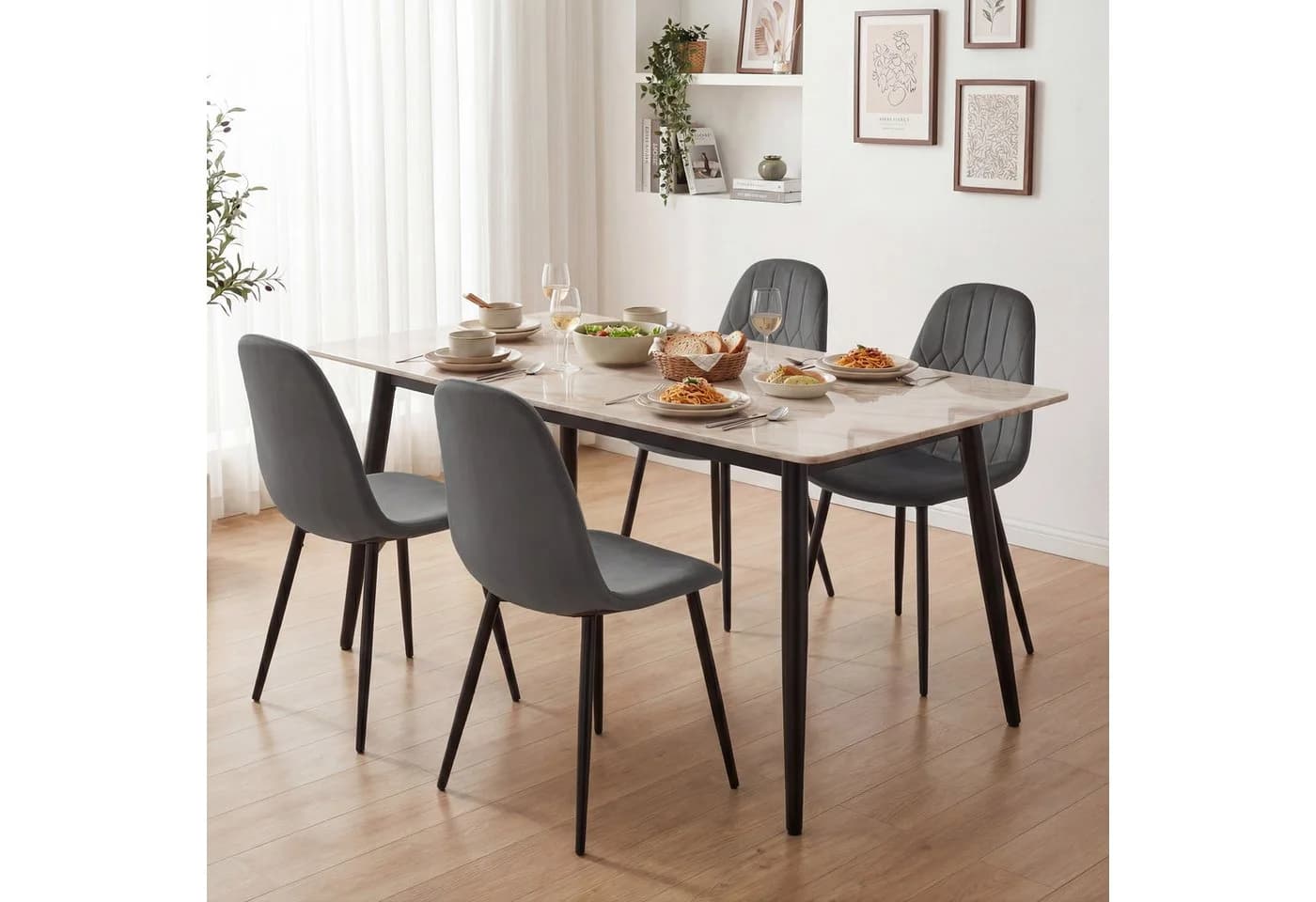 YOUDENOVA Esszimmerstuhl 4er-Set Samtbezug Metallbeine Cremeweiß - Bild 2