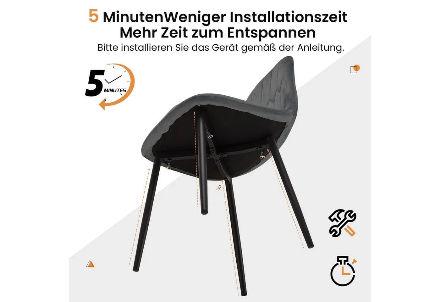 YOUDENOVA Esszimmerstuhl 4er-Set Samtbezug Metallbeine Cremeweiß - Bild 5