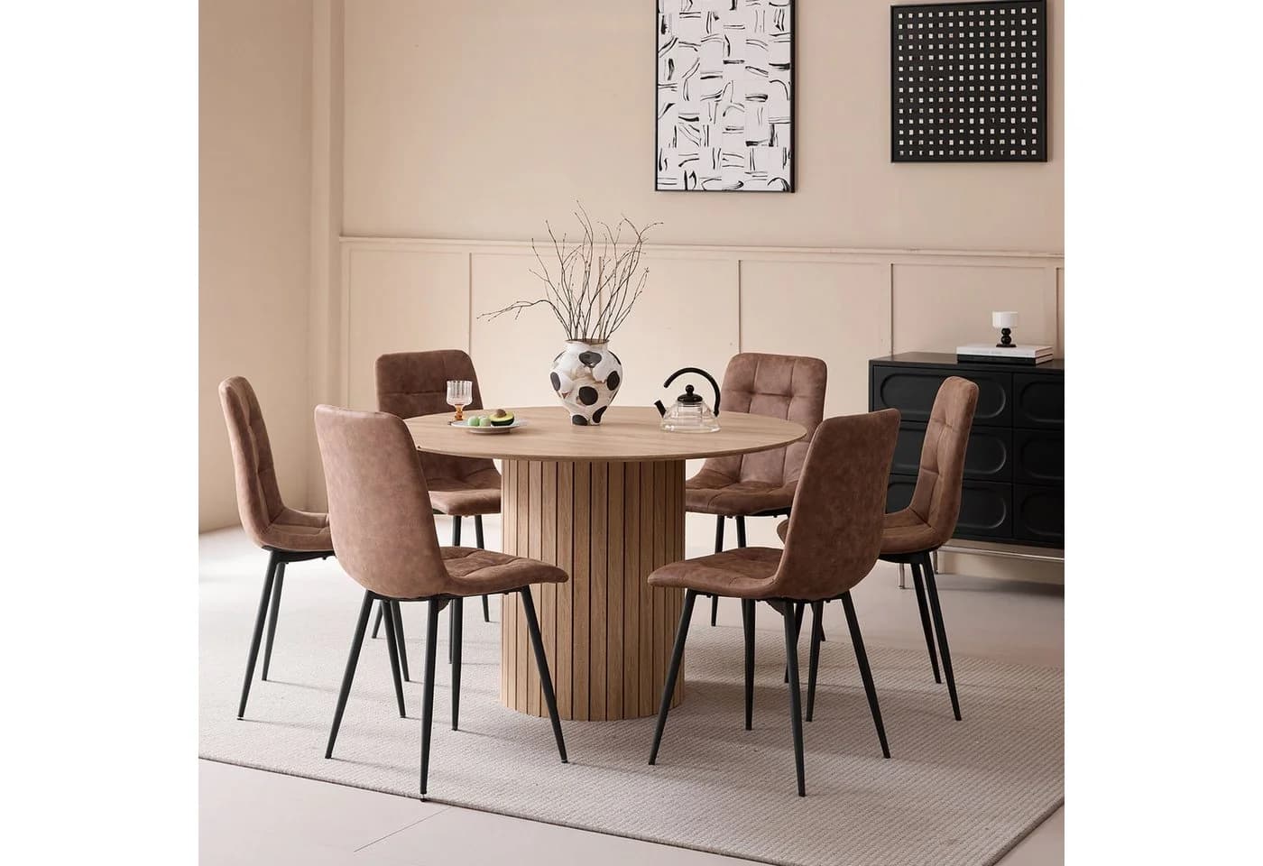 GrandCA HOME Runder Esstisch Modern Braun MDF