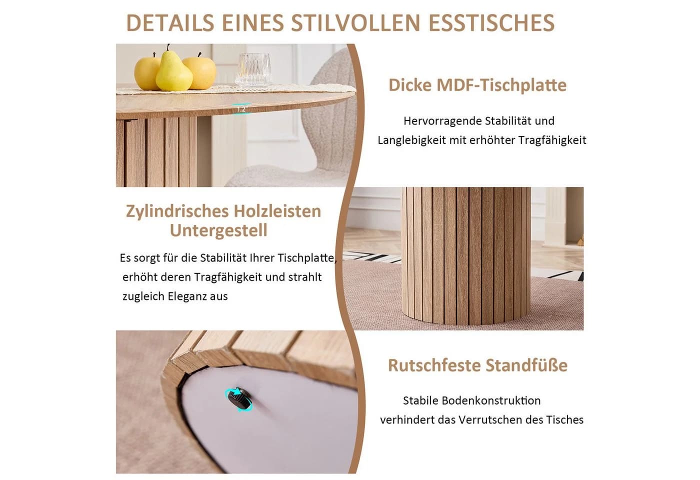 GrandCA HOME Runder Esstisch Modern Braun MDF - Bild 4