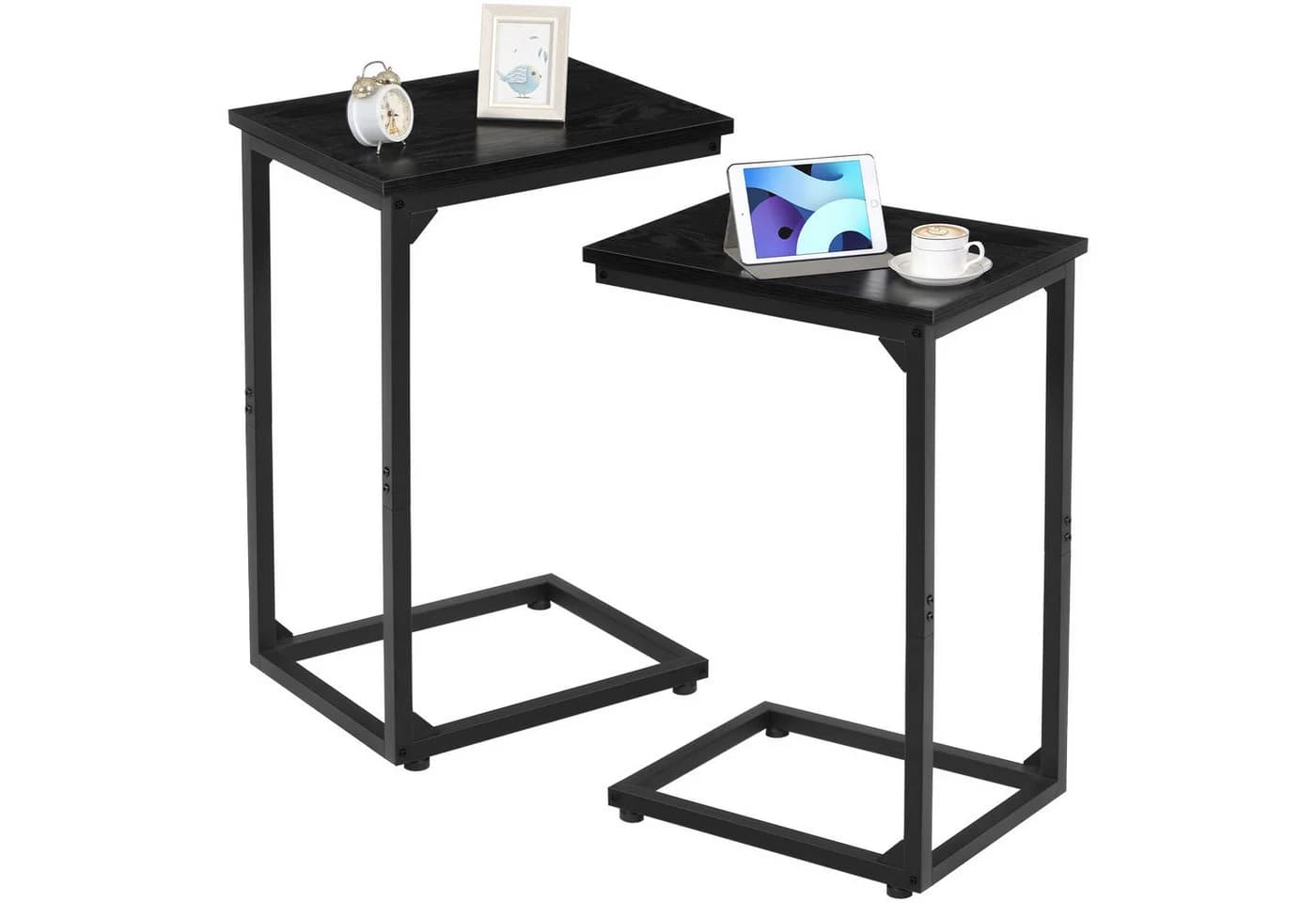 AMHANCIBLE Beistelltisch 2er Set Schwarz/Braun C-förmig - Bild 2