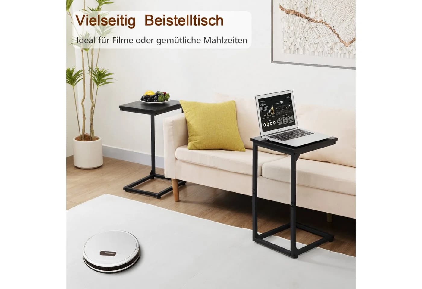 AMHANCIBLE Beistelltisch 2er Set Schwarz/Braun C-förmig - Bild 5