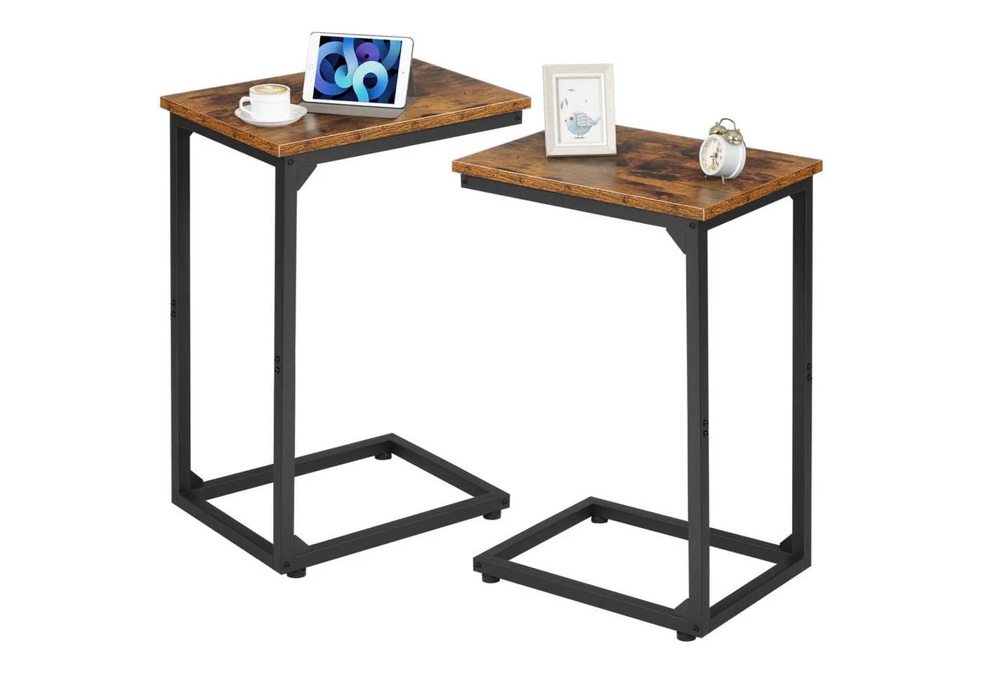 AMHANCIBLE C-förmiger Beistelltisch 2er Set Schwarz/Braun - Bild 2