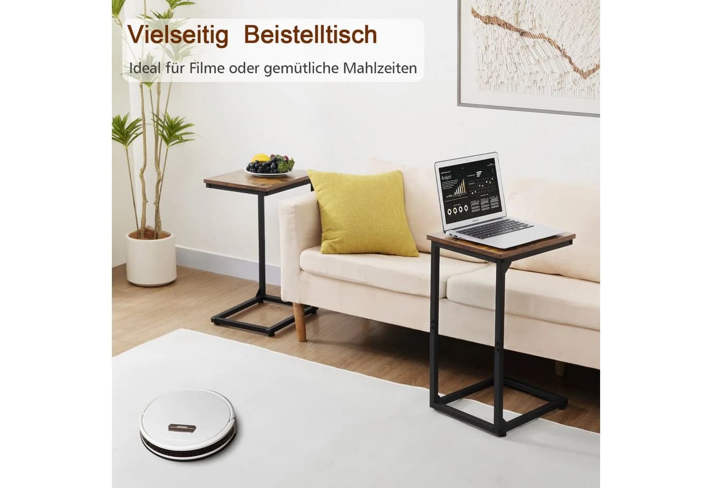 AMHANCIBLE C-förmiger Beistelltisch 2er Set Schwarz/Braun - Bild 5