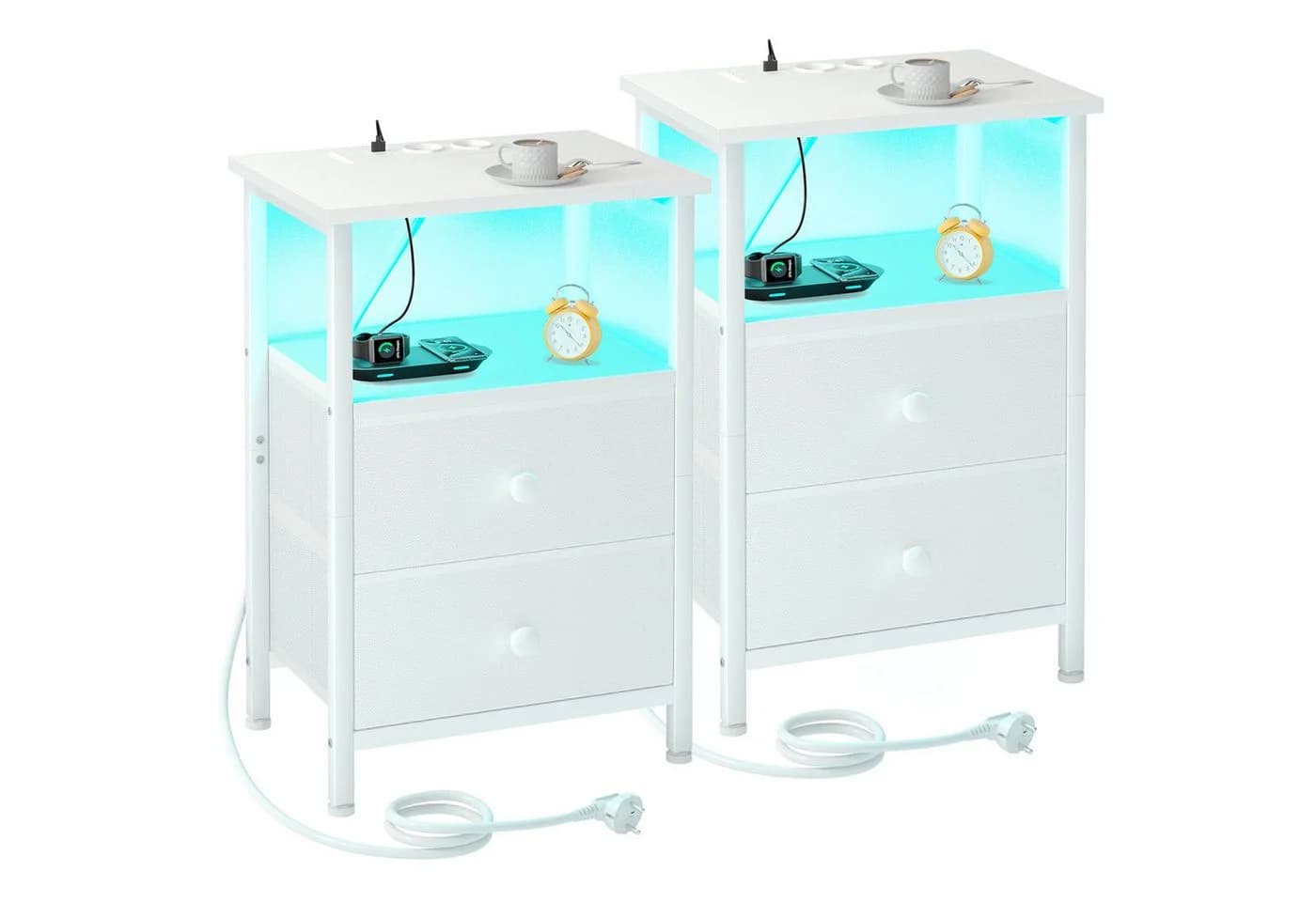 AMHANCIBLE Nachttisch 2er-Set mit Ladestation & LED-Beleuchtung - Bild 2