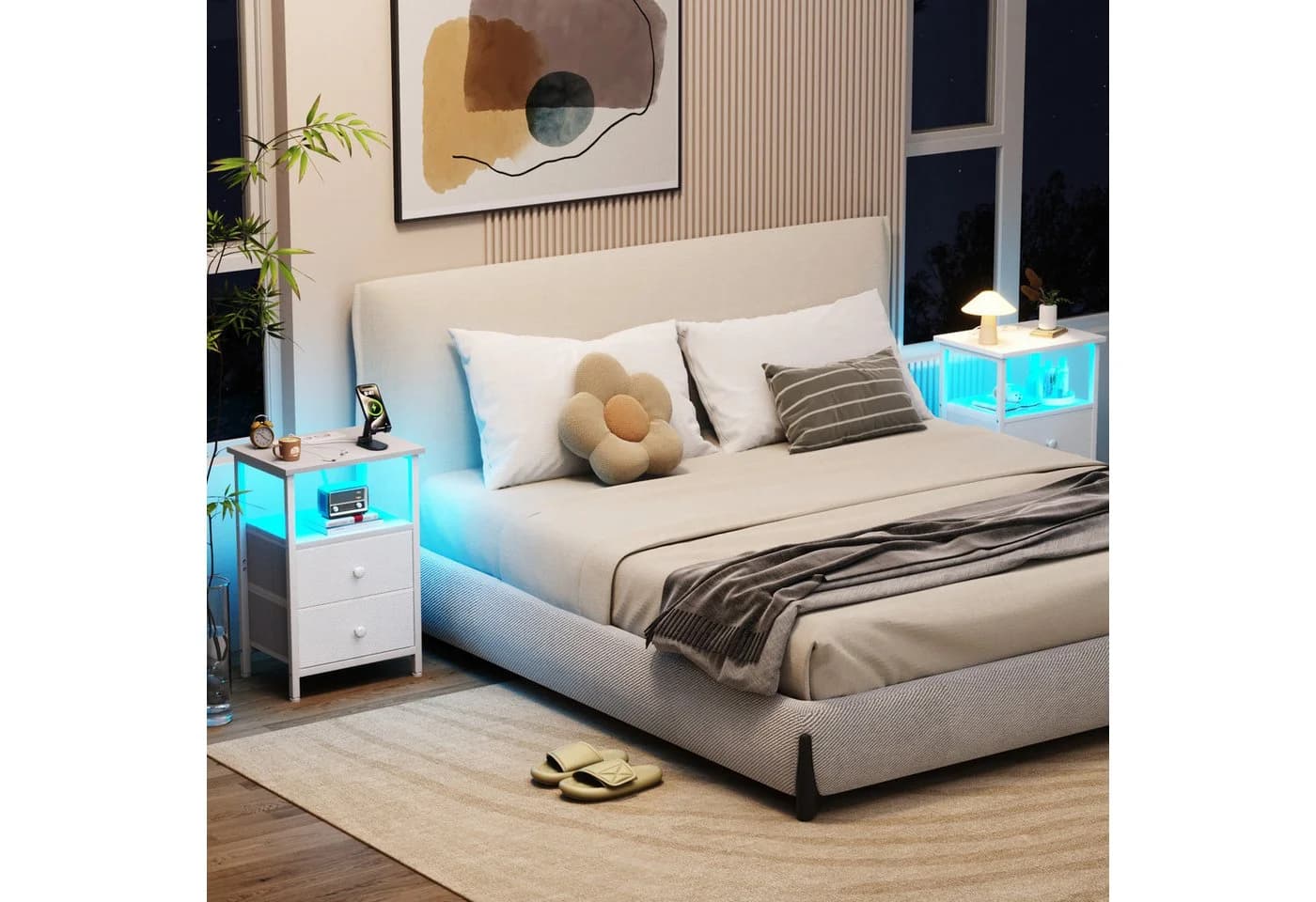 AMHANCIBLE Nachttisch 2er-Set mit Ladestation & LED-Beleuchtung - Bild 4
