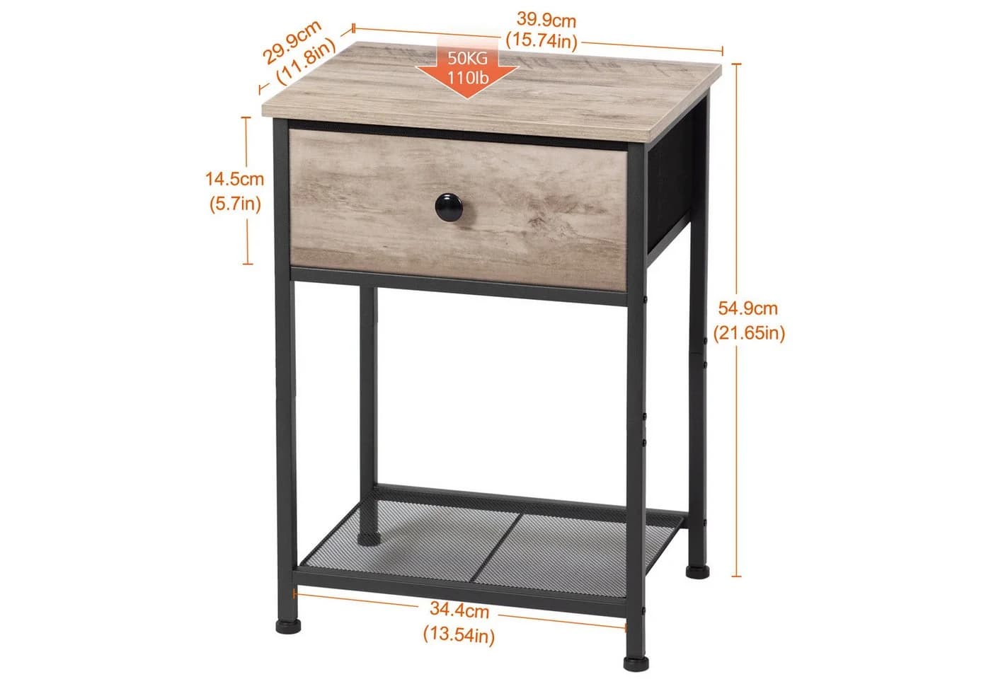 AMHANCIBLE Nachttisch 2er-Set Industriestil Grau Metallrahmen