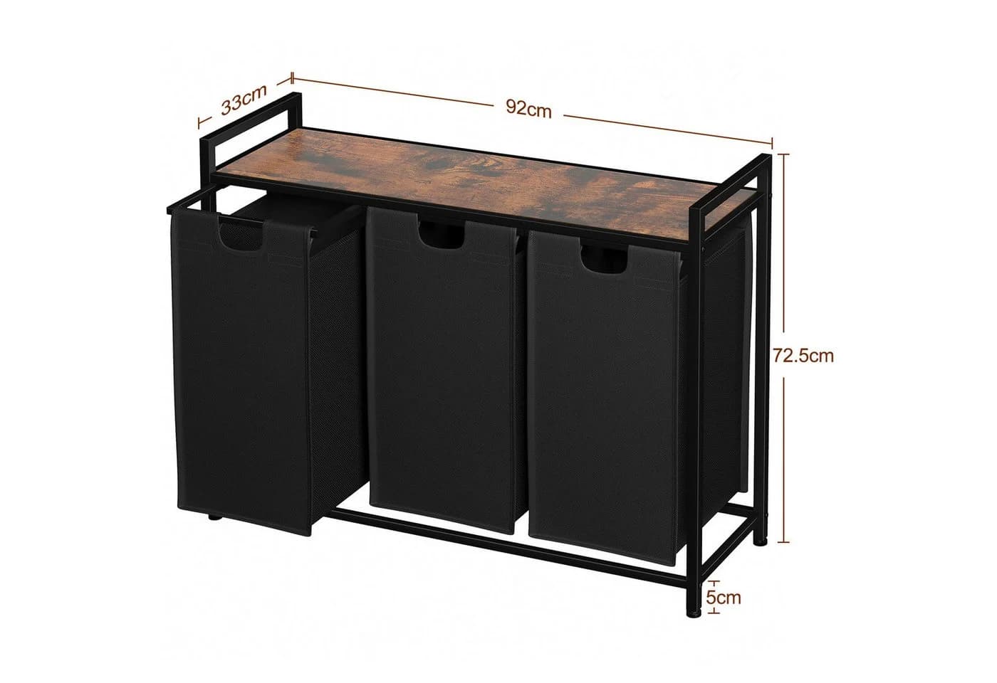 AMHANCIBLE Wäschekorb 3-Fach Braun Grau Holzwerkstoff Metall