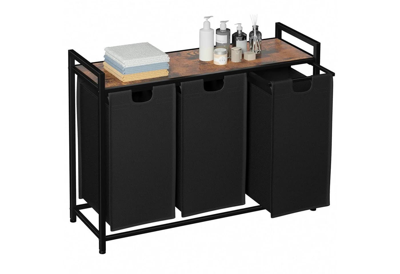 AMHANCIBLE Wäschekorb 3-Fach Braun Grau Holzwerkstoff Metall - Bild 2