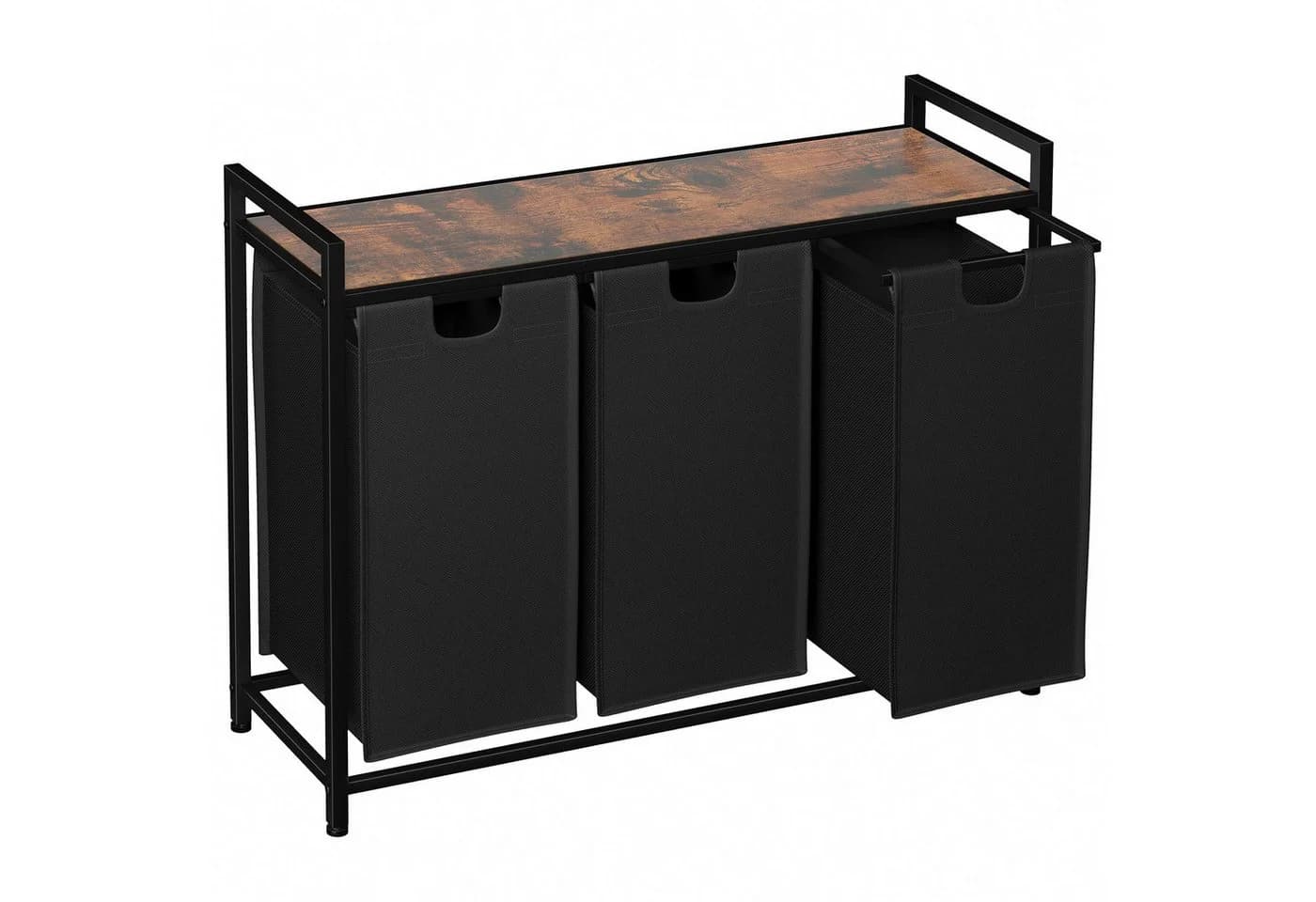 AMHANCIBLE Wäschekorb 3-Fach Braun Grau Holzwerkstoff Metall - Bild 3