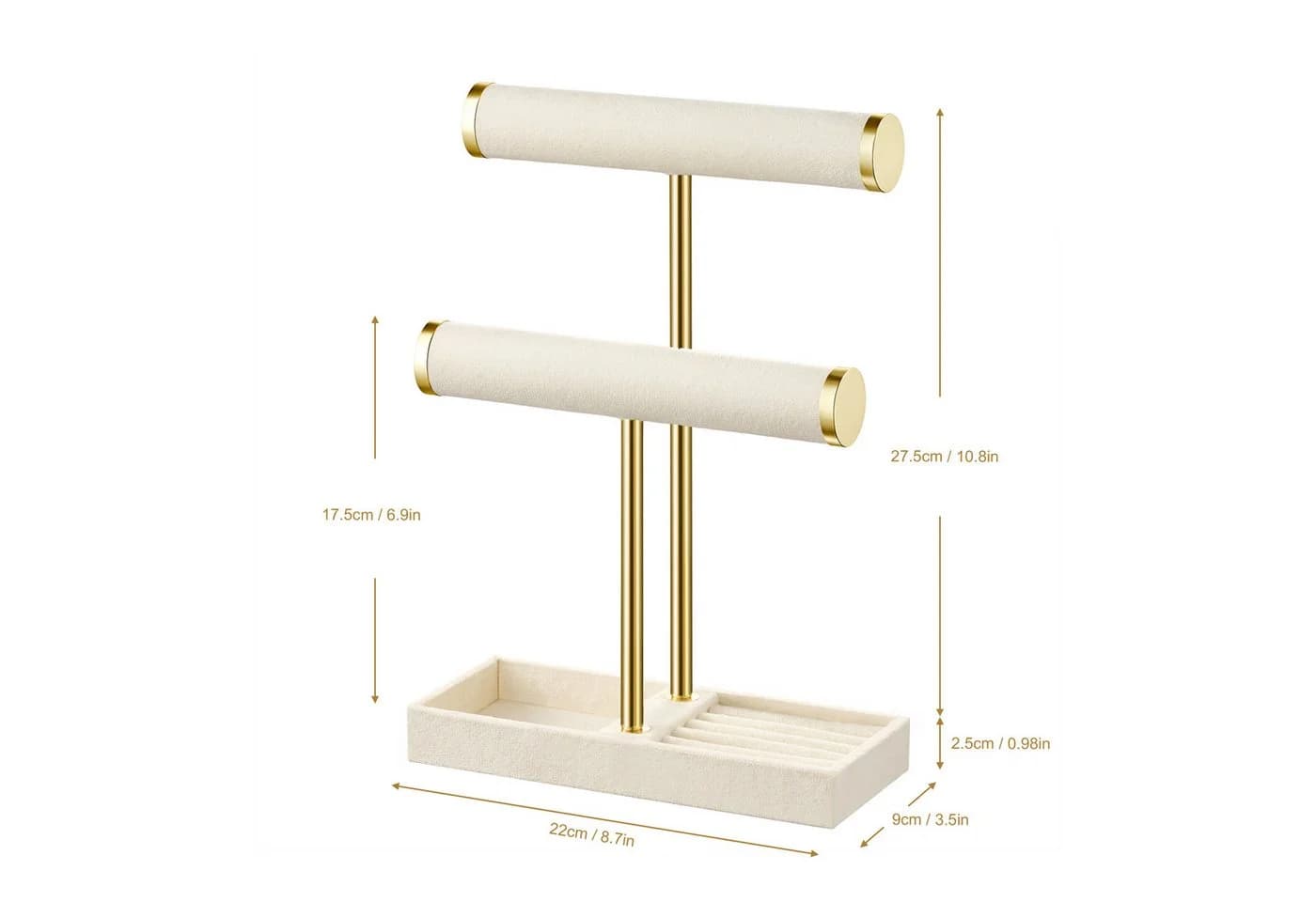 niffgaff Schmuck Etagere Beige Samt & Goldmetall 2-stufig