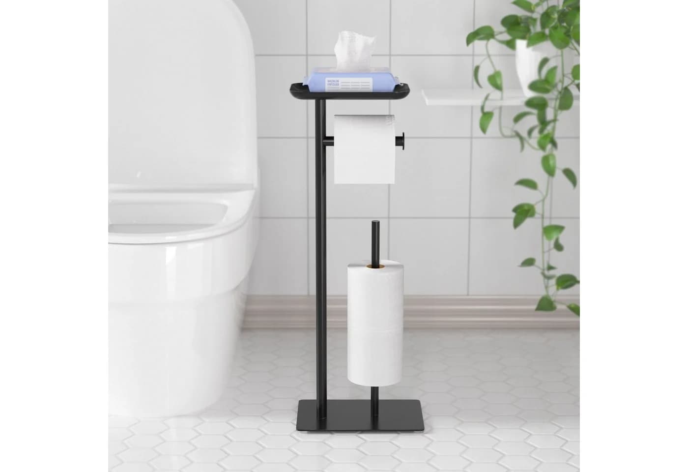 niffgaff Toilettenpapierhalter Stehend Schwarz Edelstahl mit Ablage - Bild 2