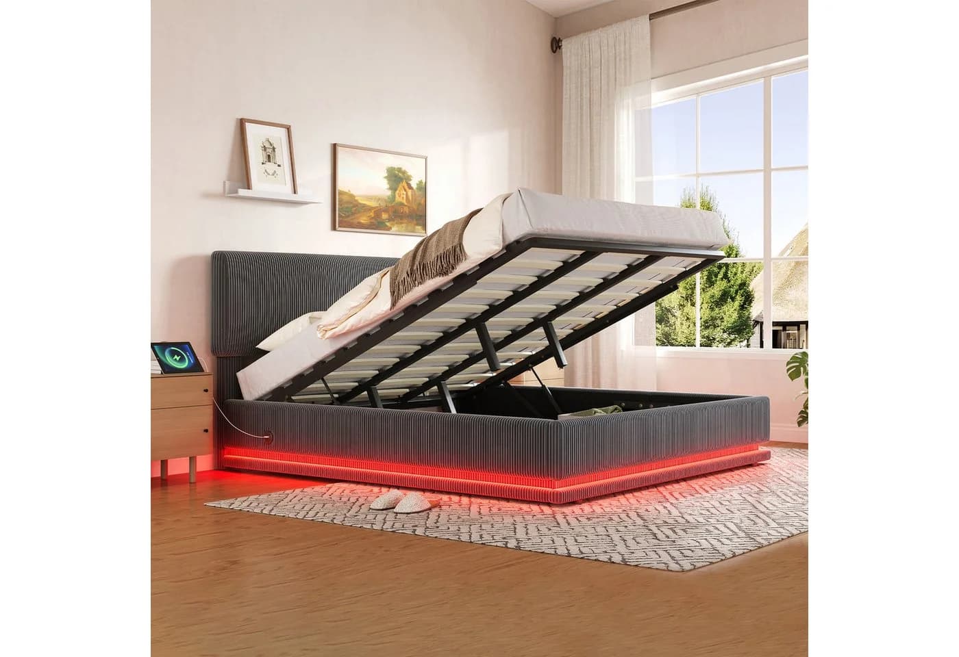 TavilaEcon Boxspringbett Grau mit LED-Beleuchtung und USB-C - Bild 3