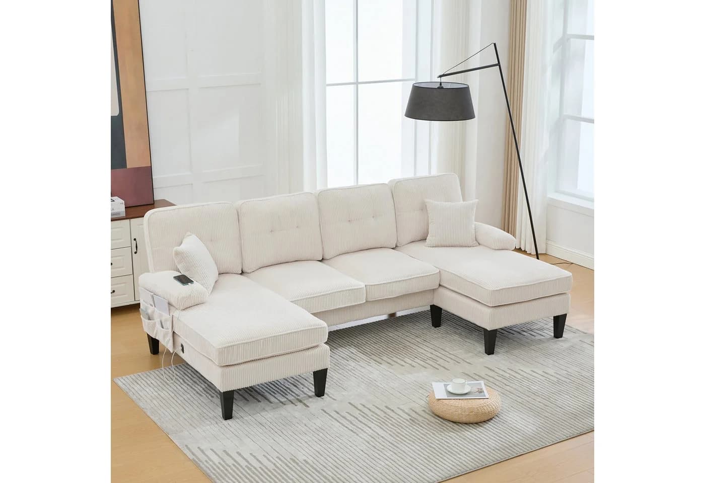 TavilaEcon Ecksofa 4-Sitzer Beige Leinenstoff U-Form - Bild 2