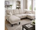 TavilaEcon Ecksofa 4-Sitzer Beige Leinenstoff U-Form Bild 3