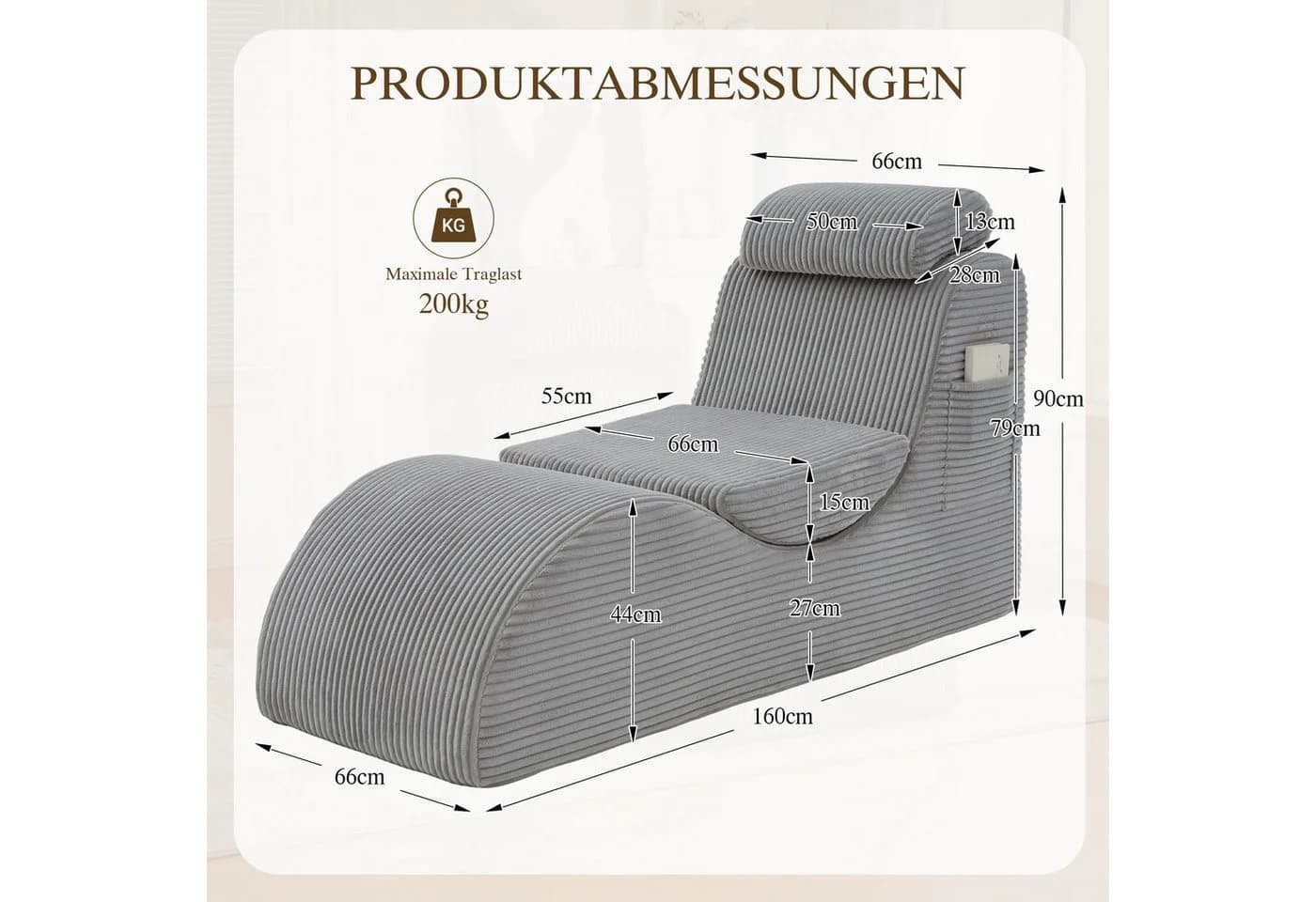 TavilaEcon Relaxliege Moderner Freizeit-Sessel hellgrau mit Seitentasche - Bild 4