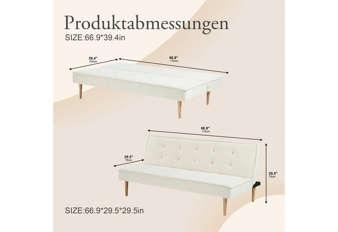 SteeLong Schlafsofa 3-Sitzer Grau Skandinavisches Design mit Kiefernholzrahmen