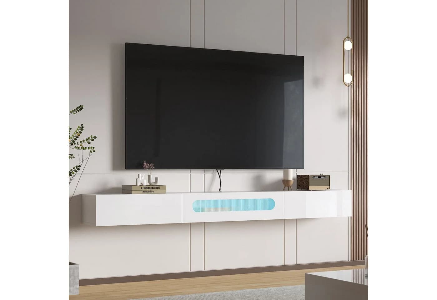 radelldar TV-Schrank Lowboard 200cm Weiß Hochglanz LED - Bild 2
