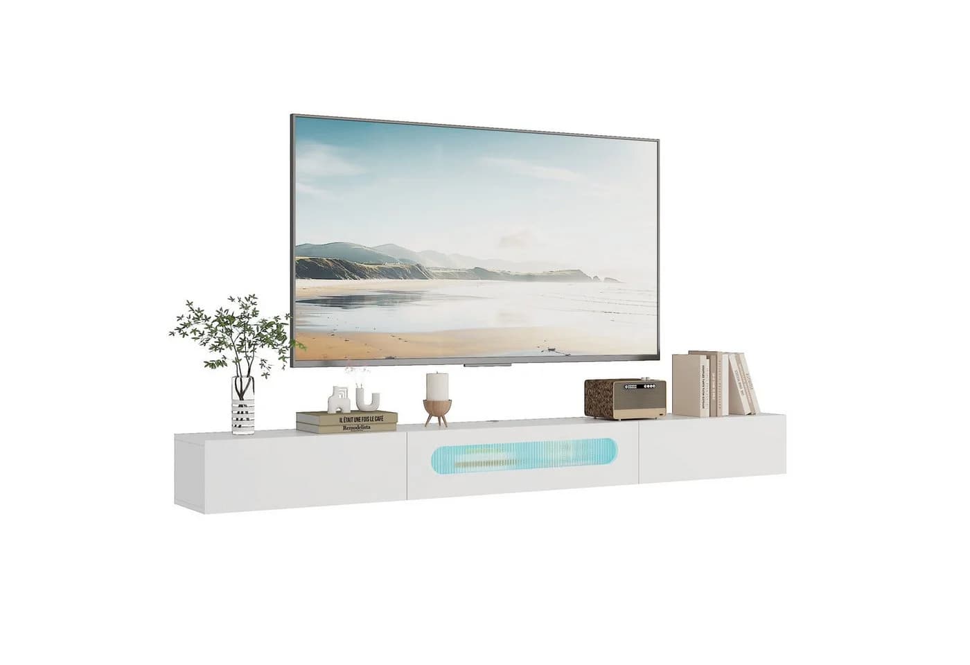 radelldar TV-Schrank Lowboard 200cm Weiß Hochglanz LED - Bild 3