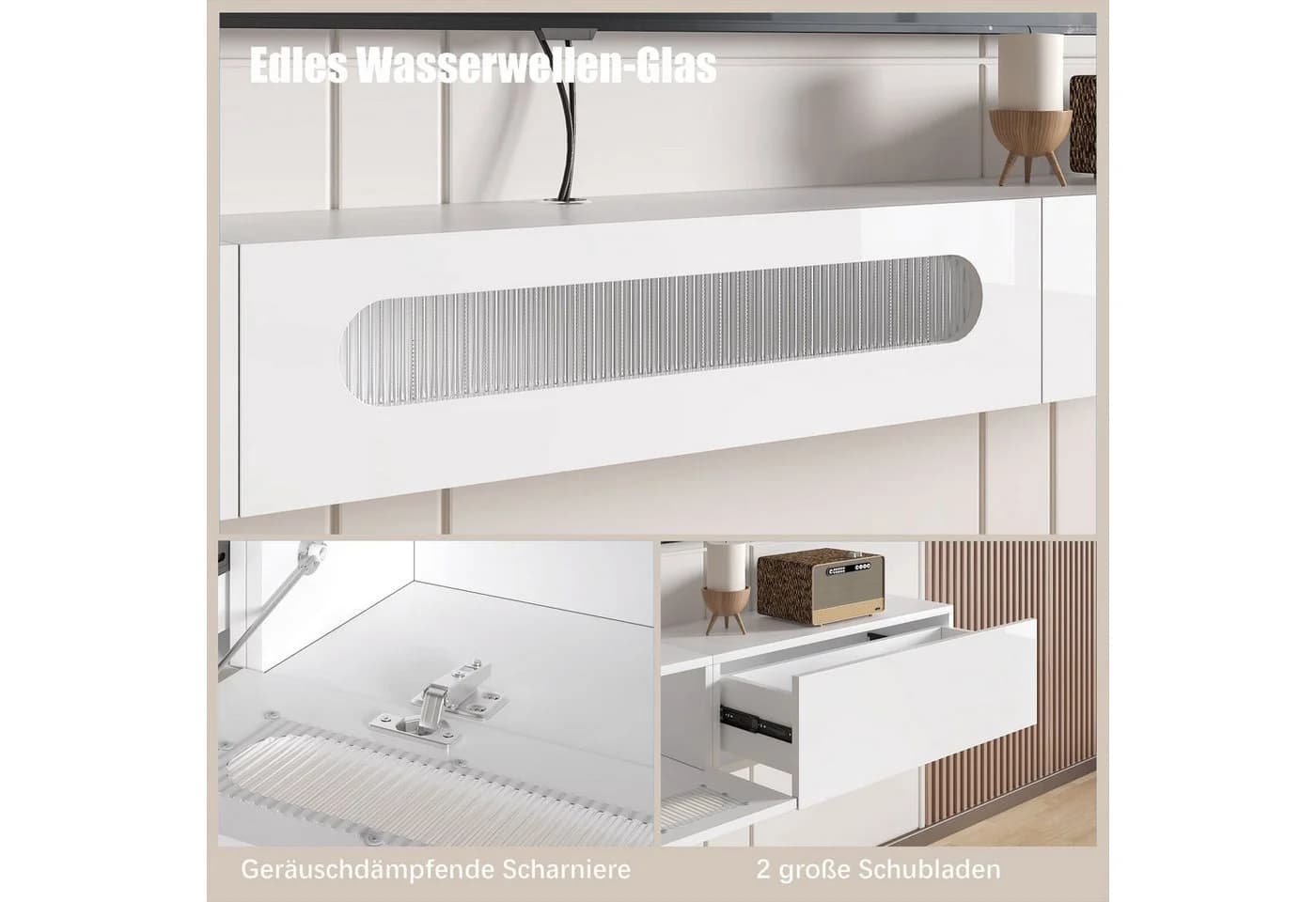 radelldar TV-Schrank Lowboard 200cm Weiß Hochglanz LED - Bild 4