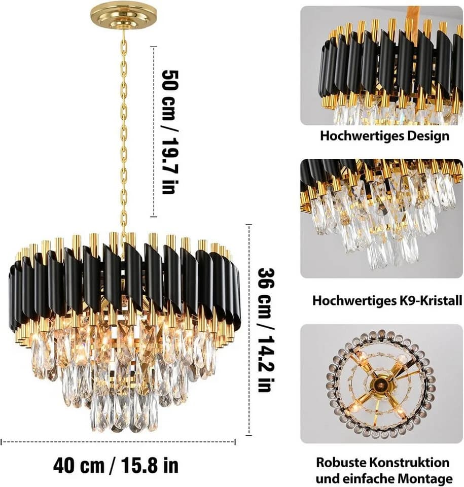 RRBEST Kronleuchter 3 Ebenen Regentropfen Kristall Schwarz Modern - Bild 5