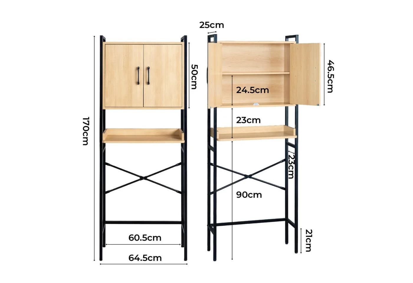 Karlhome Badregal Eiche Holzwerkstoff Metall Verstellbar